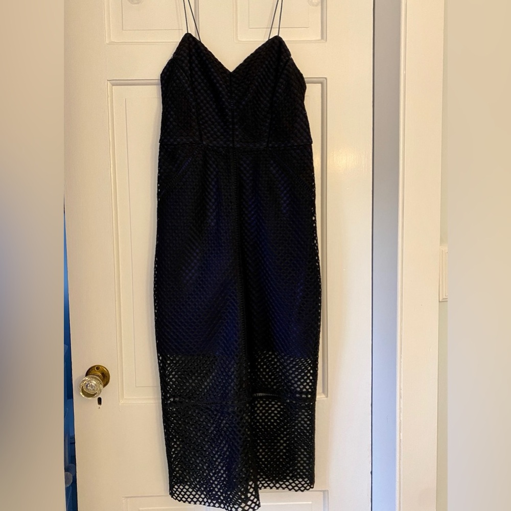 Topshop Black and Blue Eyelet Midi Party Cocktail Dress in Size 6 - Picture 2 of 7